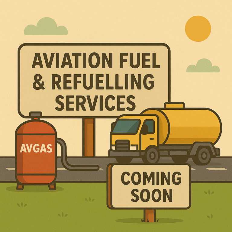 illustration of an aviation fuel truck, avgas tank, and signs reading "aviation fuel & refuelling services" and "coming soon. illustration of an aviation fuel truck, avgas tank, and signs reading "aviation fuel & refuelling services" and "coming soon.