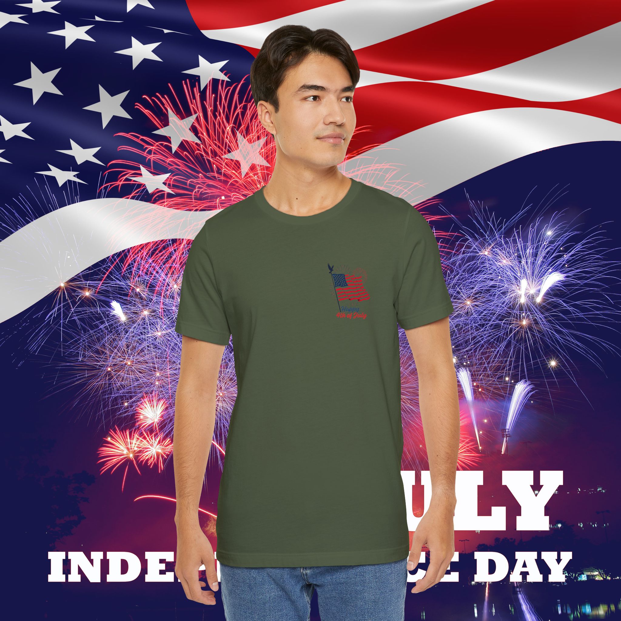 american flag statue of liberty chest graphic tee | fourth of july patriotic t shirt