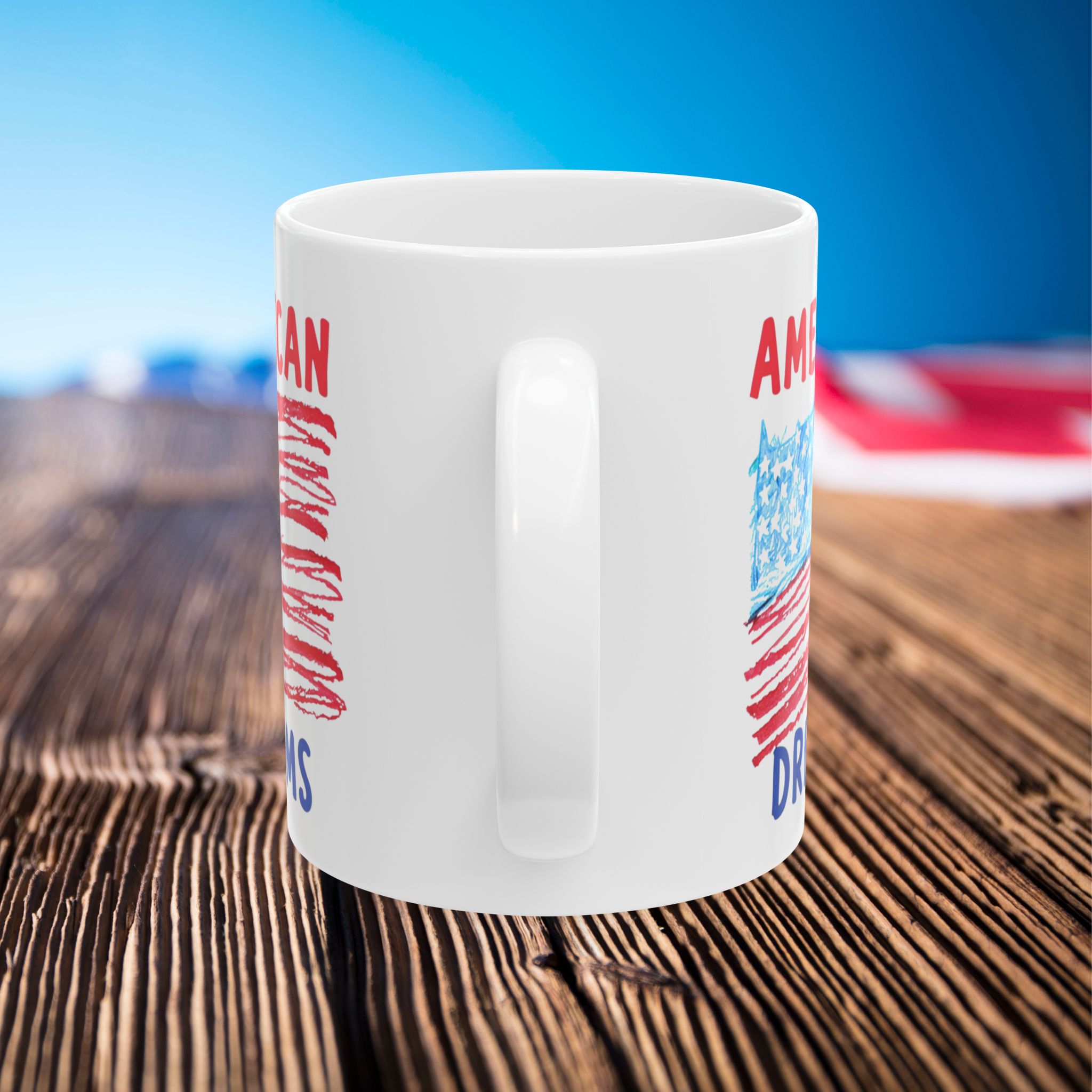 patriotic mug, american dreams red white blue independence day cup, 4th of july gift, stars and stripes coffee mug, usa patriotic tea cup,