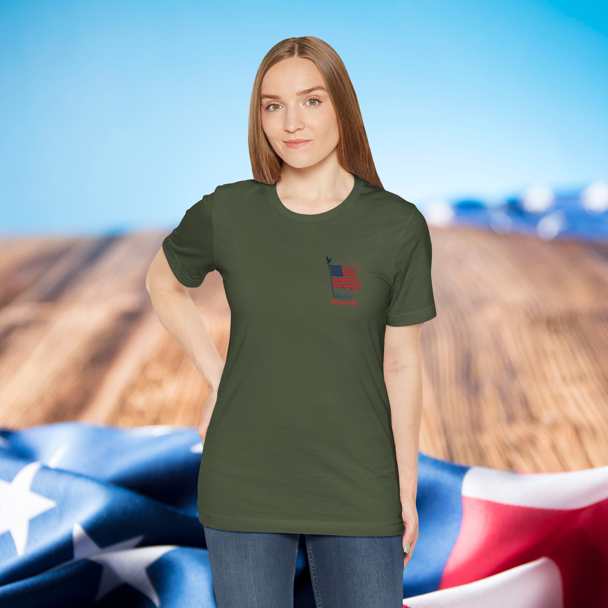 american flag statue of liberty chest graphic tee | fourth of july patriotic t shirt