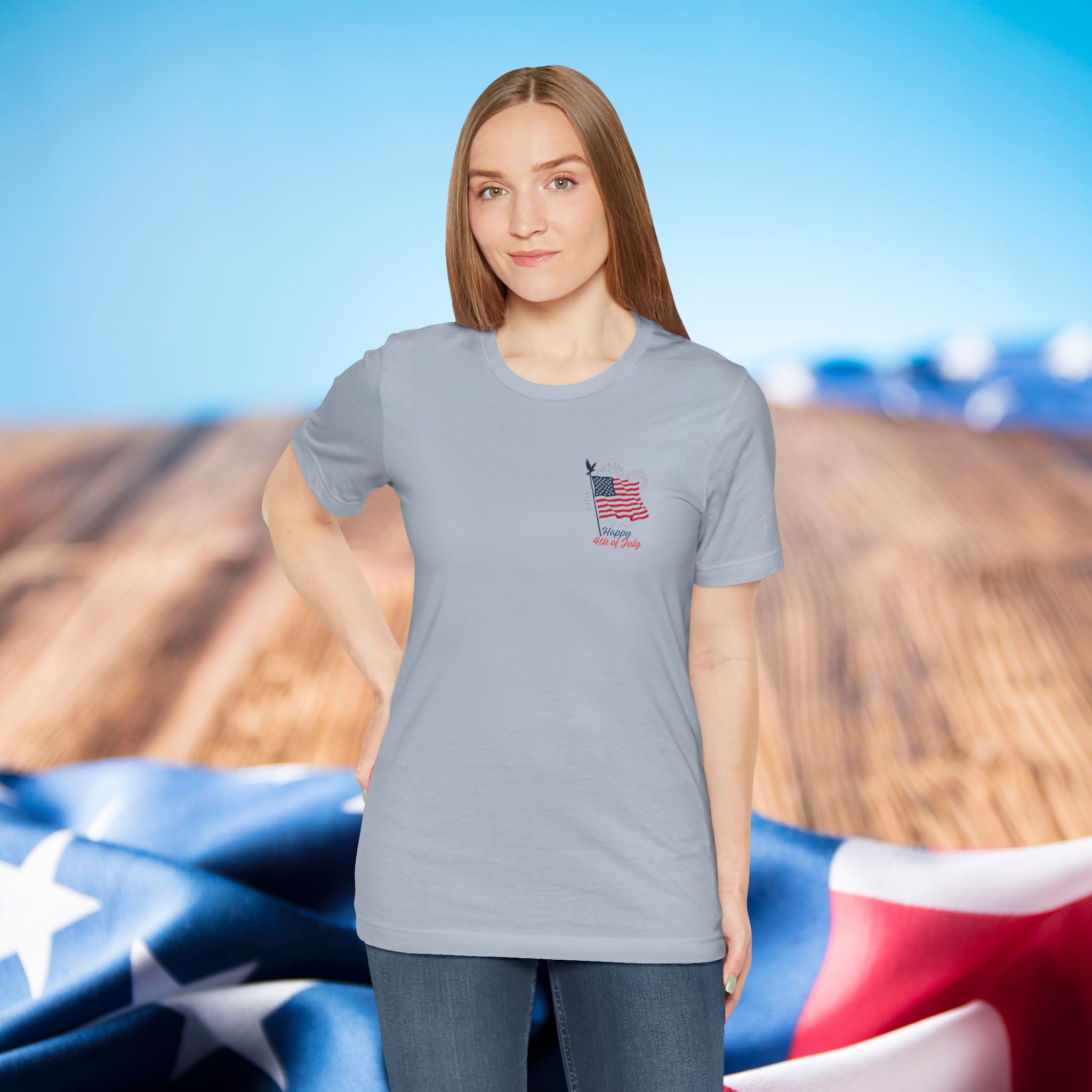 american flag statue of liberty chest graphic tee | fourth of july patriotic t shirt