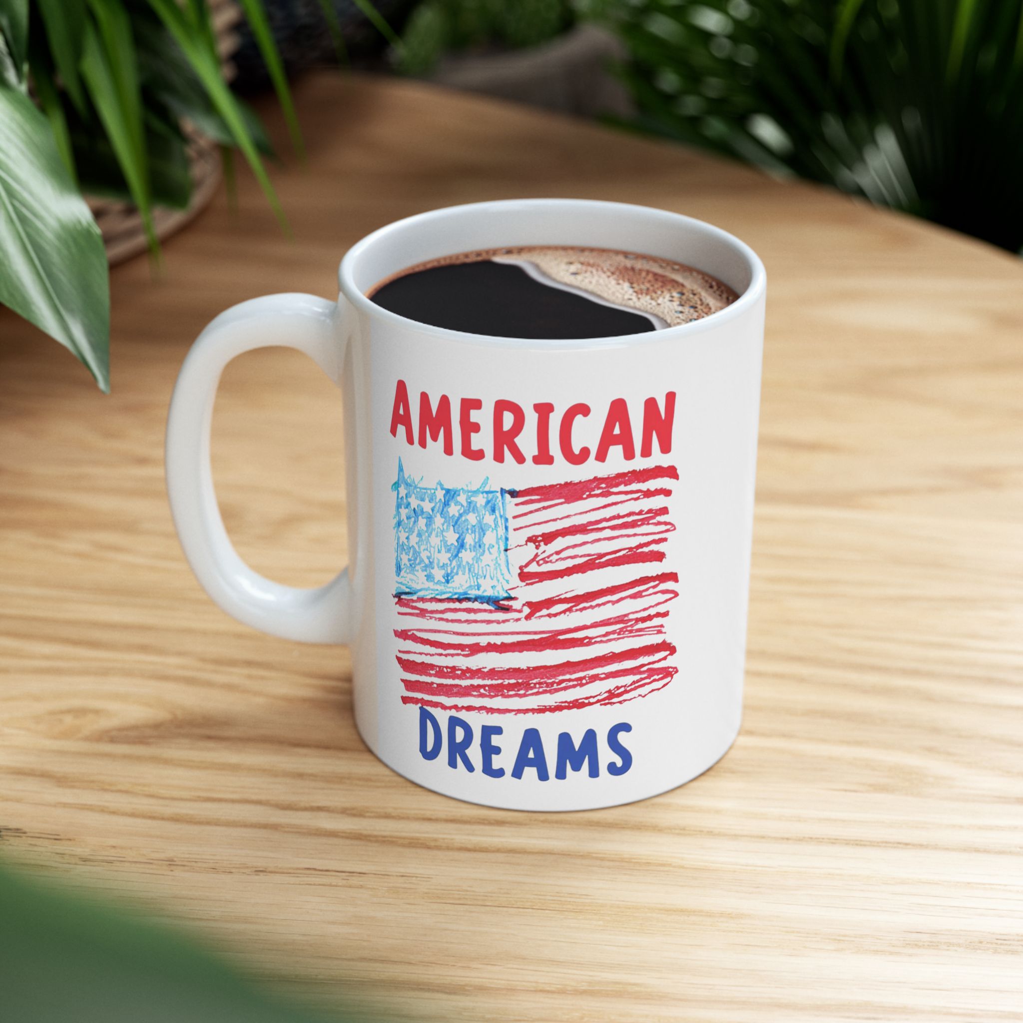 patriotic mug, american dreams red white blue independence day cup, 4th of july gift, stars and stripes coffee mug, usa patriotic tea cup,