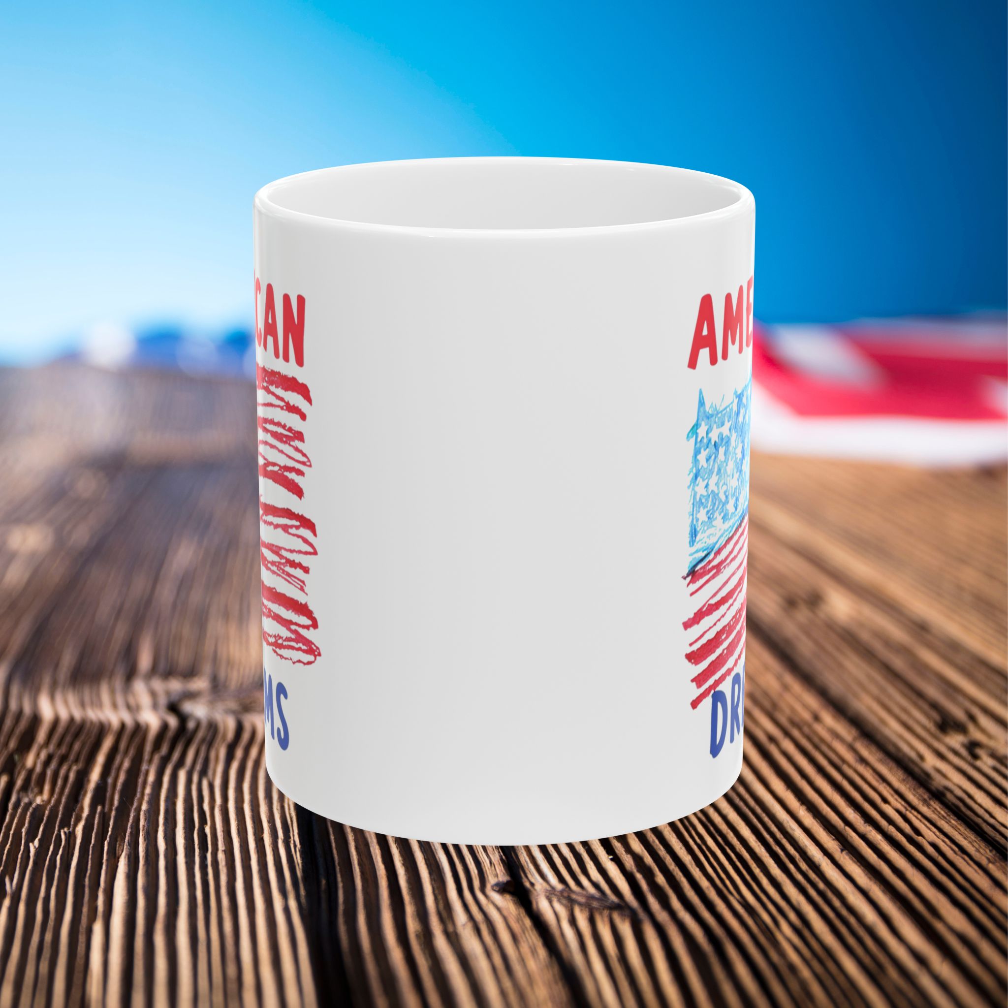 patriotic mug, american dreams red white blue independence day cup, 4th of july gift, stars and stripes coffee mug, usa patriotic tea cup,