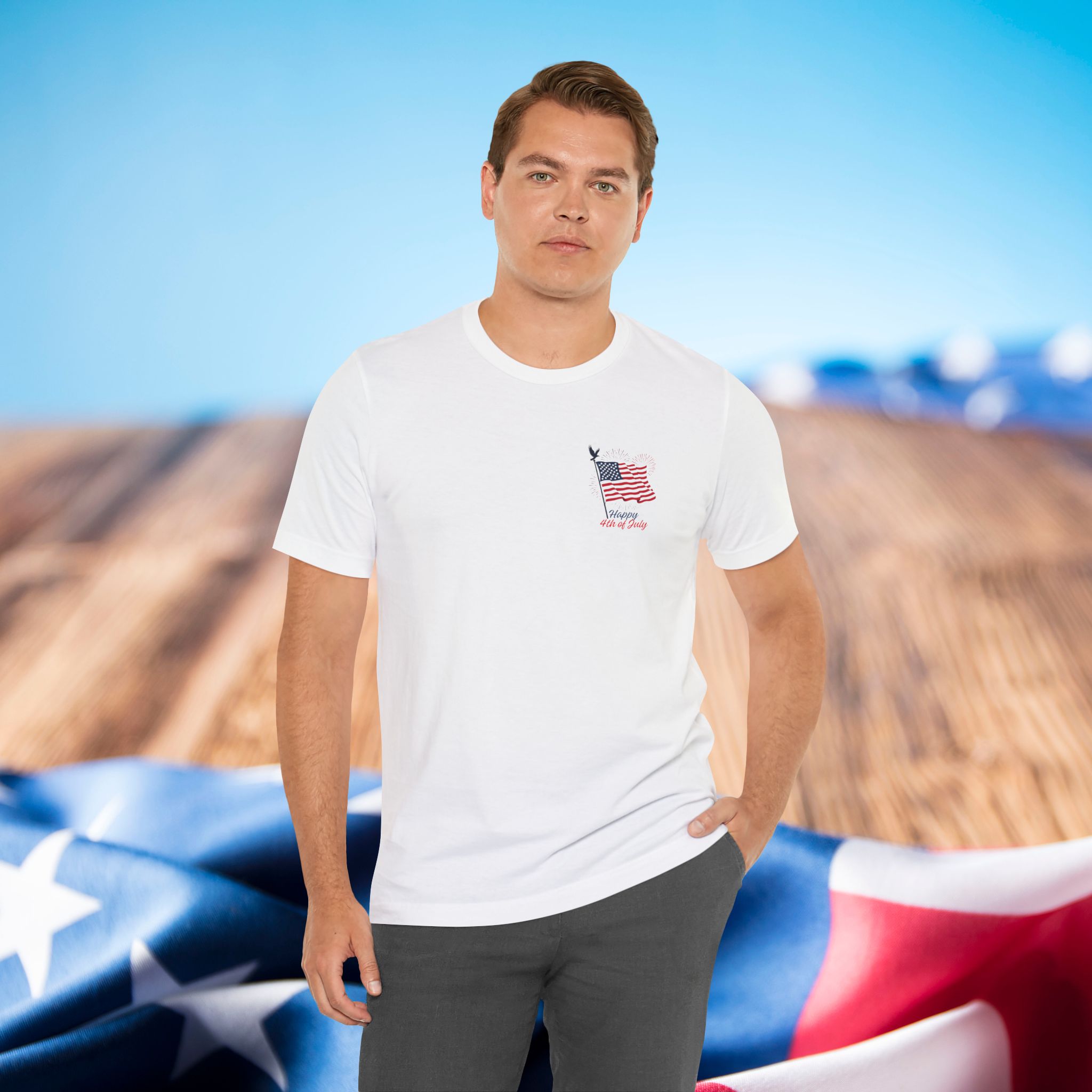 american flag statue of liberty chest graphic tee | fourth of july patriotic t shirt