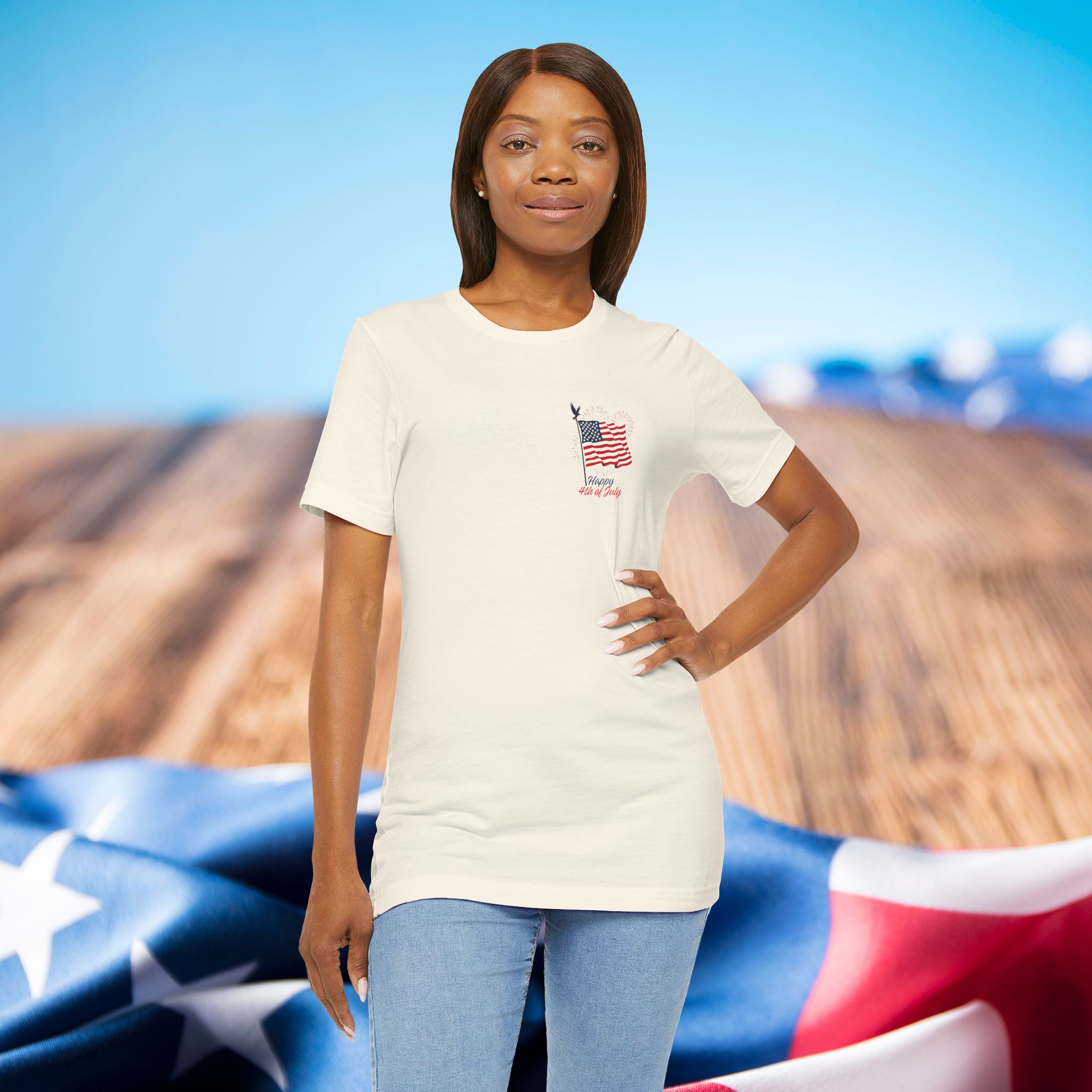 american flag statue of liberty chest graphic tee | fourth of july patriotic t shirt