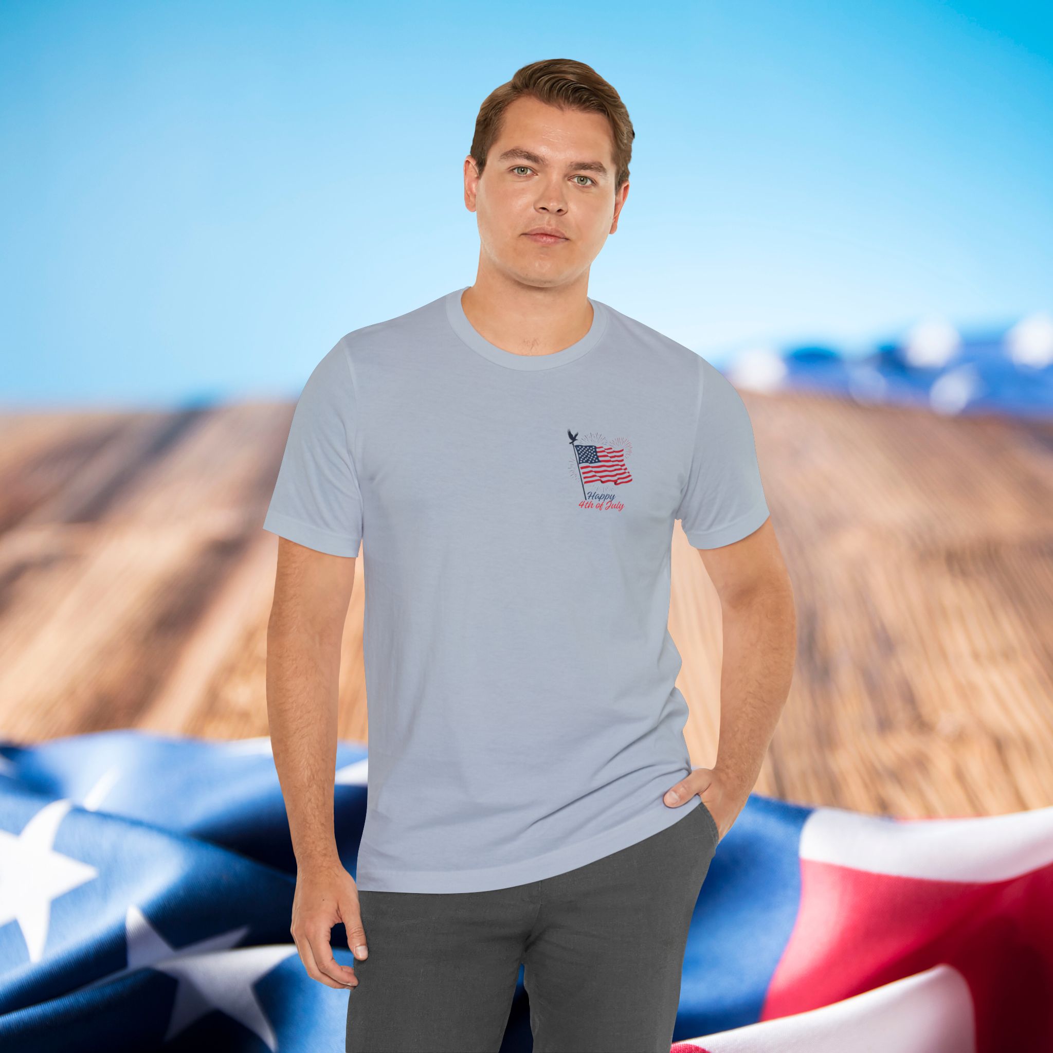 american flag statue of liberty chest graphic tee | fourth of july patriotic t shirt