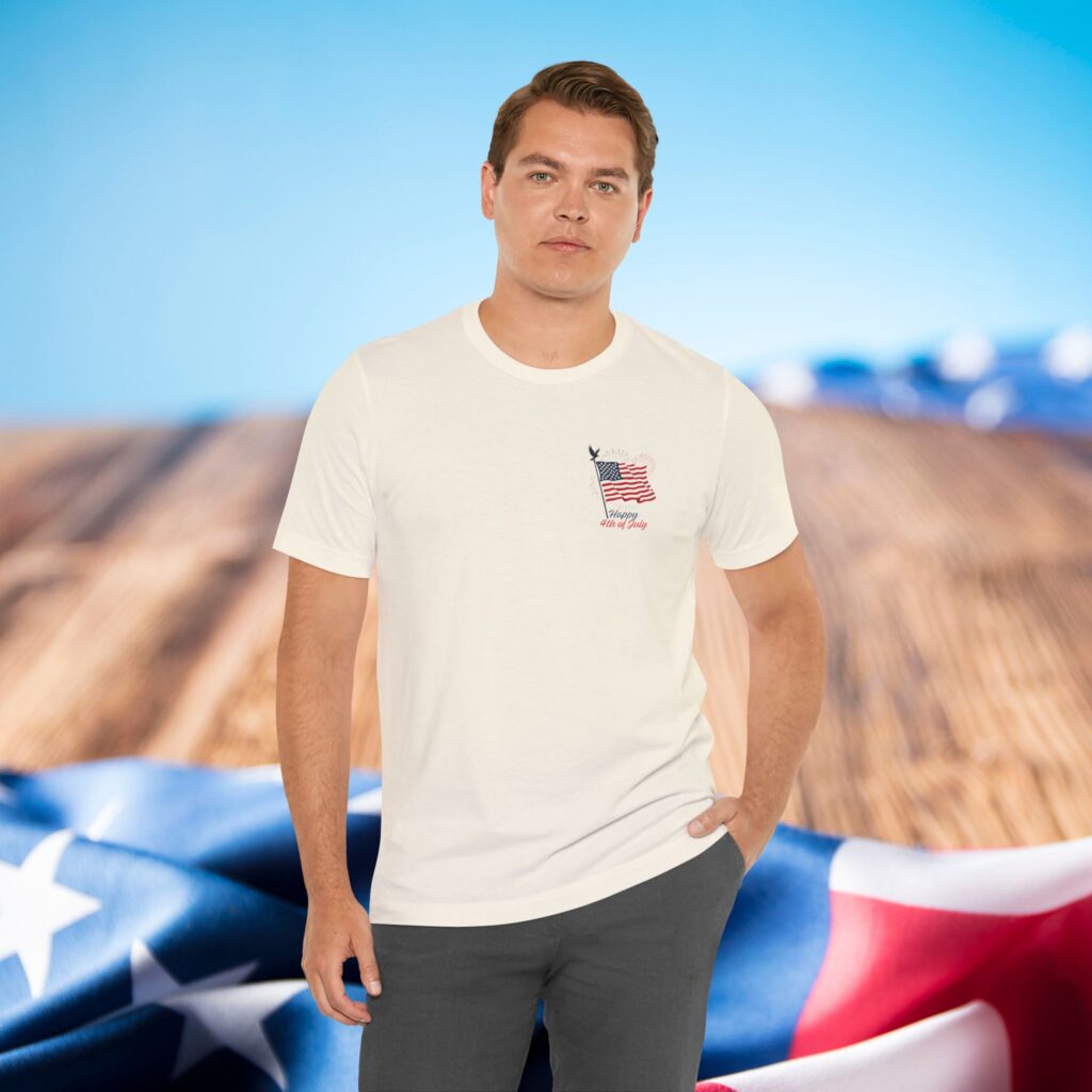american flag statue of liberty chest graphic tee | fourth of july patriotic t shirt