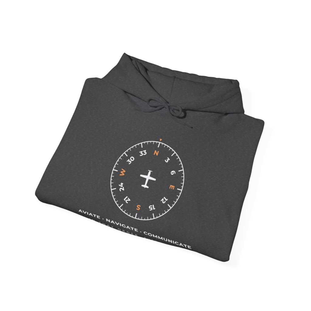 aviate navigate communicate hoodie – heading indicator design, unisex pullover