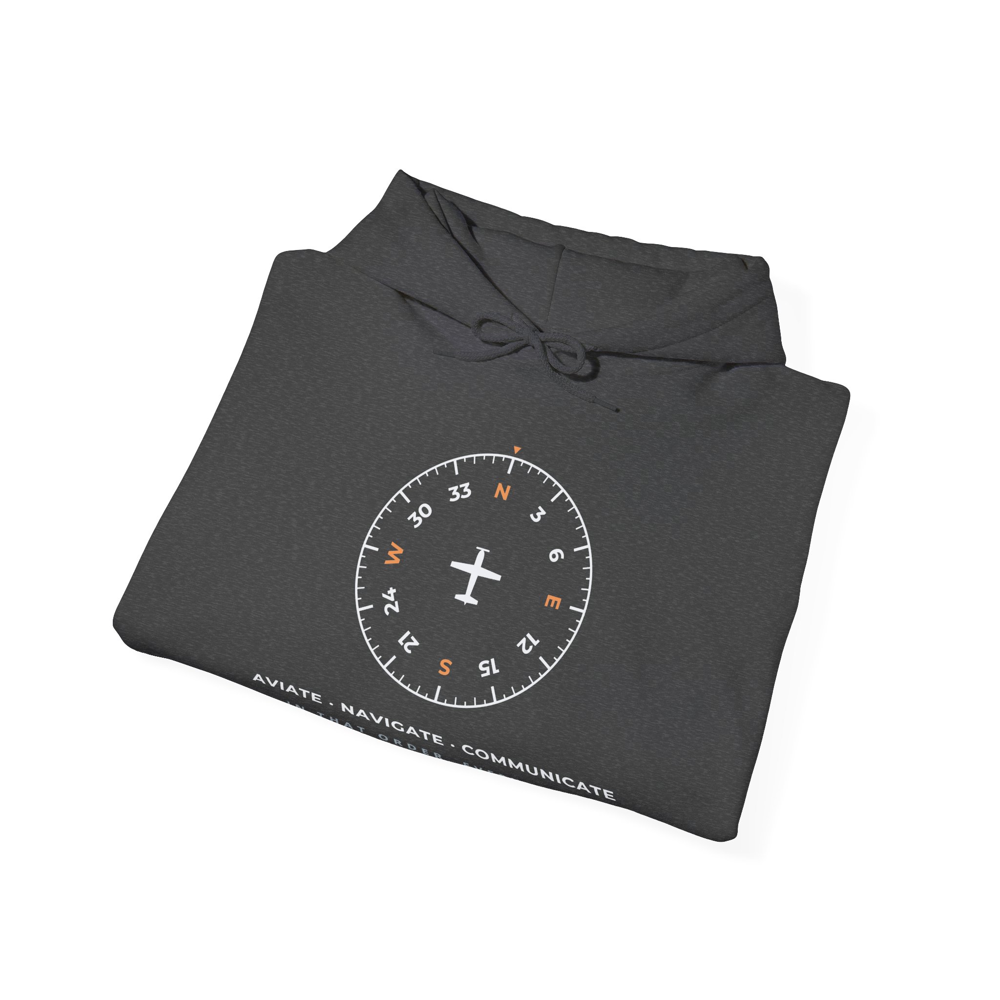 aviate navigate communicate hoodie – heading indicator design, unisex pullover