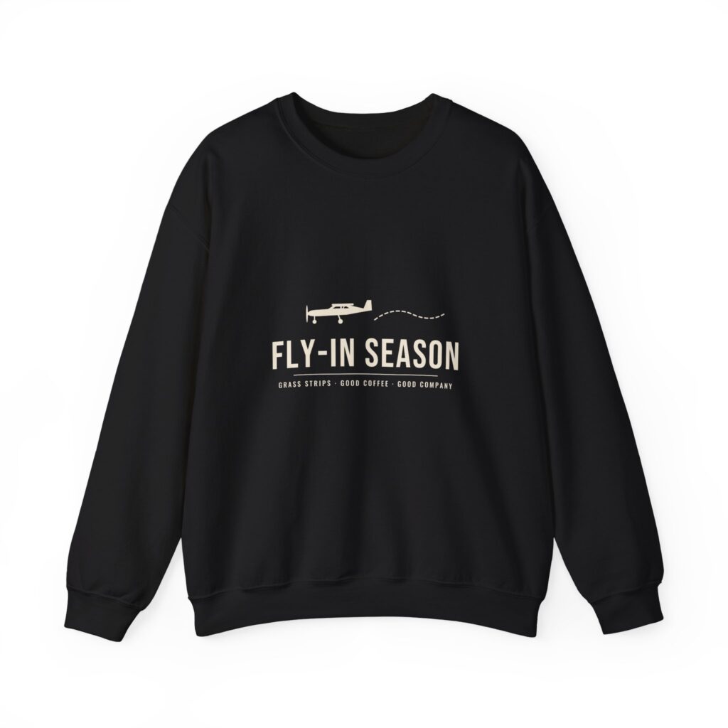 fly in season sweatshirt – light aircraft graphic, unisex crewneck