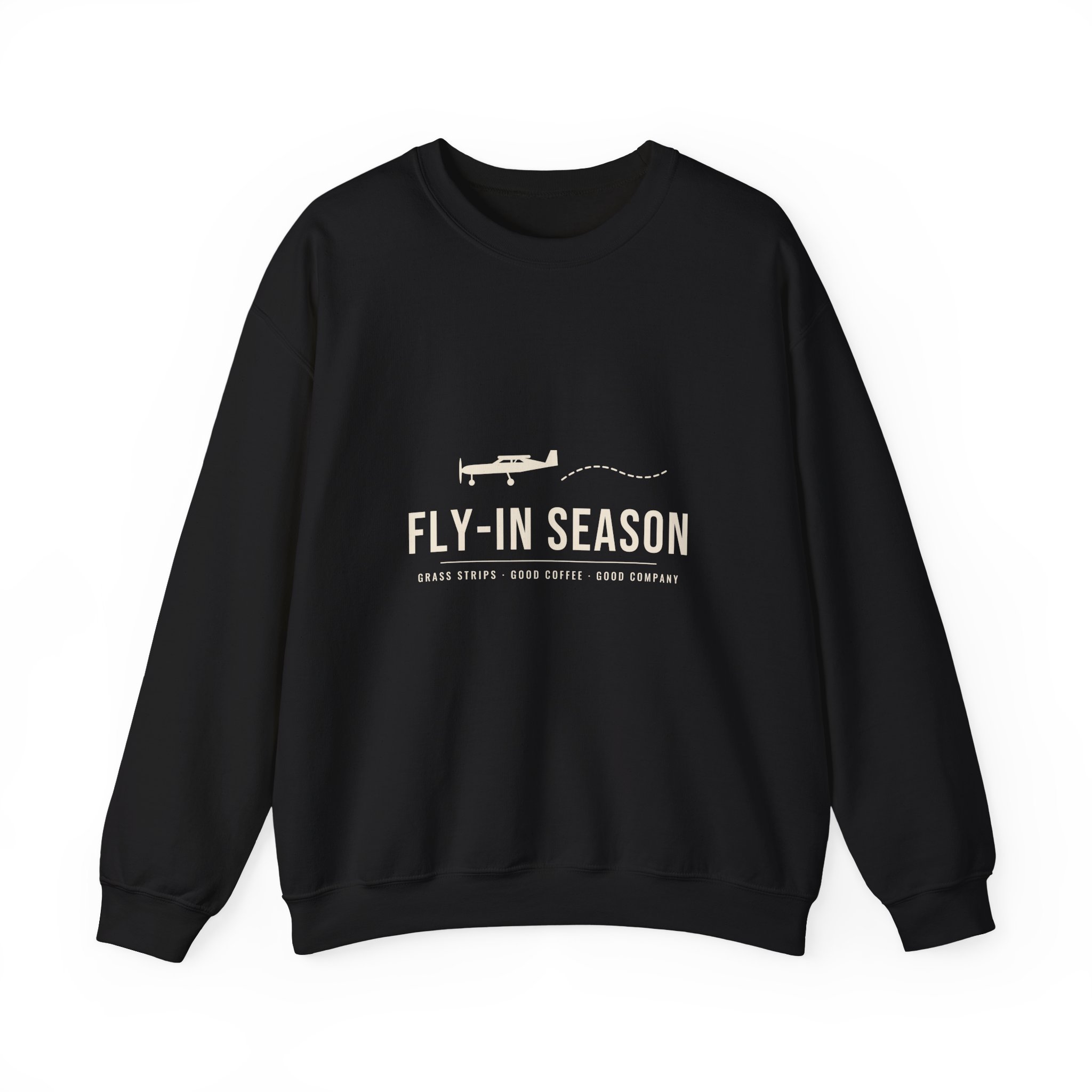fly in season sweatshirt – light aircraft graphic, unisex crewneck