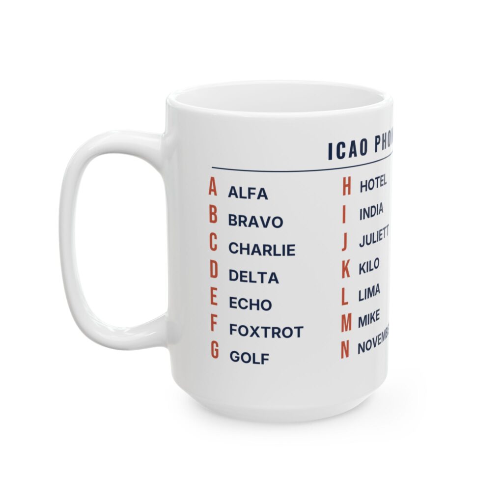 icao phonetic alphabet mug – alfa to zulu, 11oz / 15oz