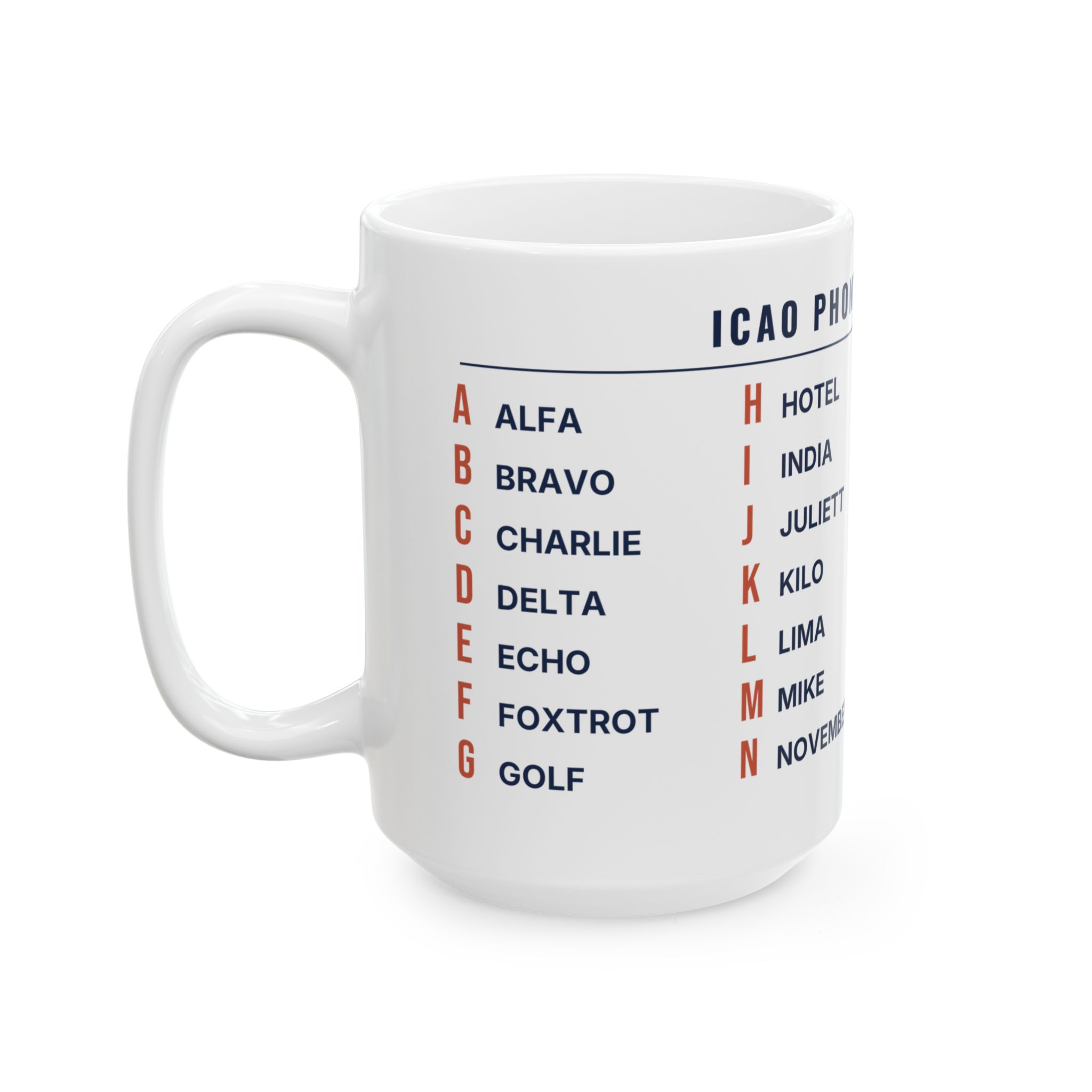 icao phonetic alphabet mug – alfa to zulu, 11oz / 15oz