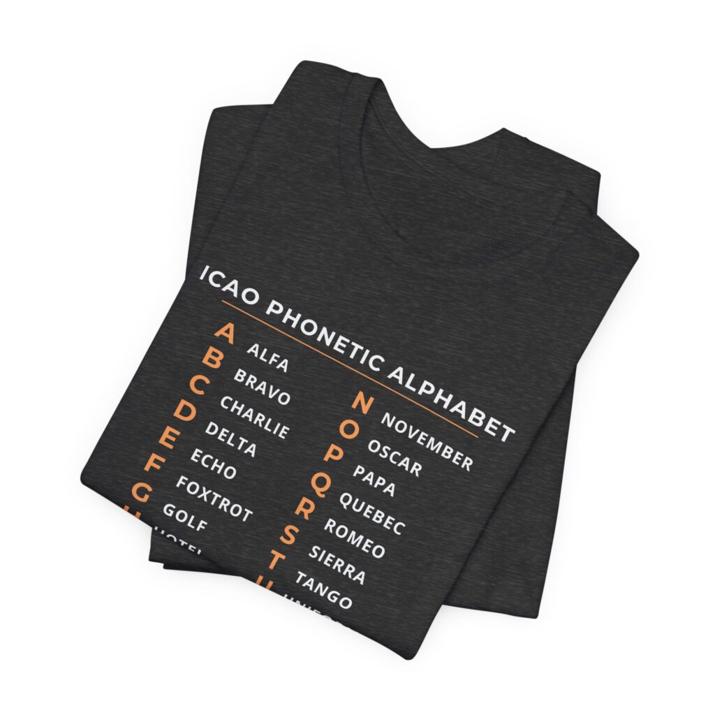 icao phonetic alphabet t shirt – alfa to zulu, unisex tee