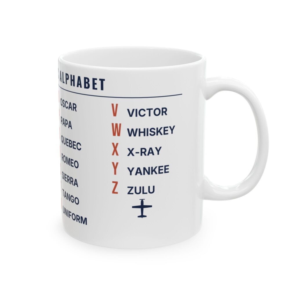 icao phonetic alphabet mug – alfa to zulu, 11oz / 15oz