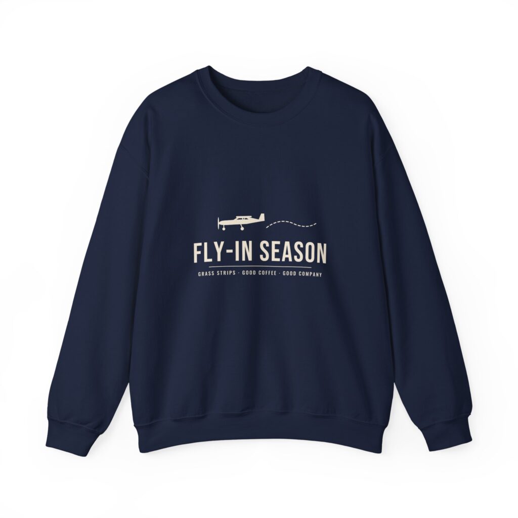 fly in season sweatshirt – light aircraft graphic, unisex crewneck