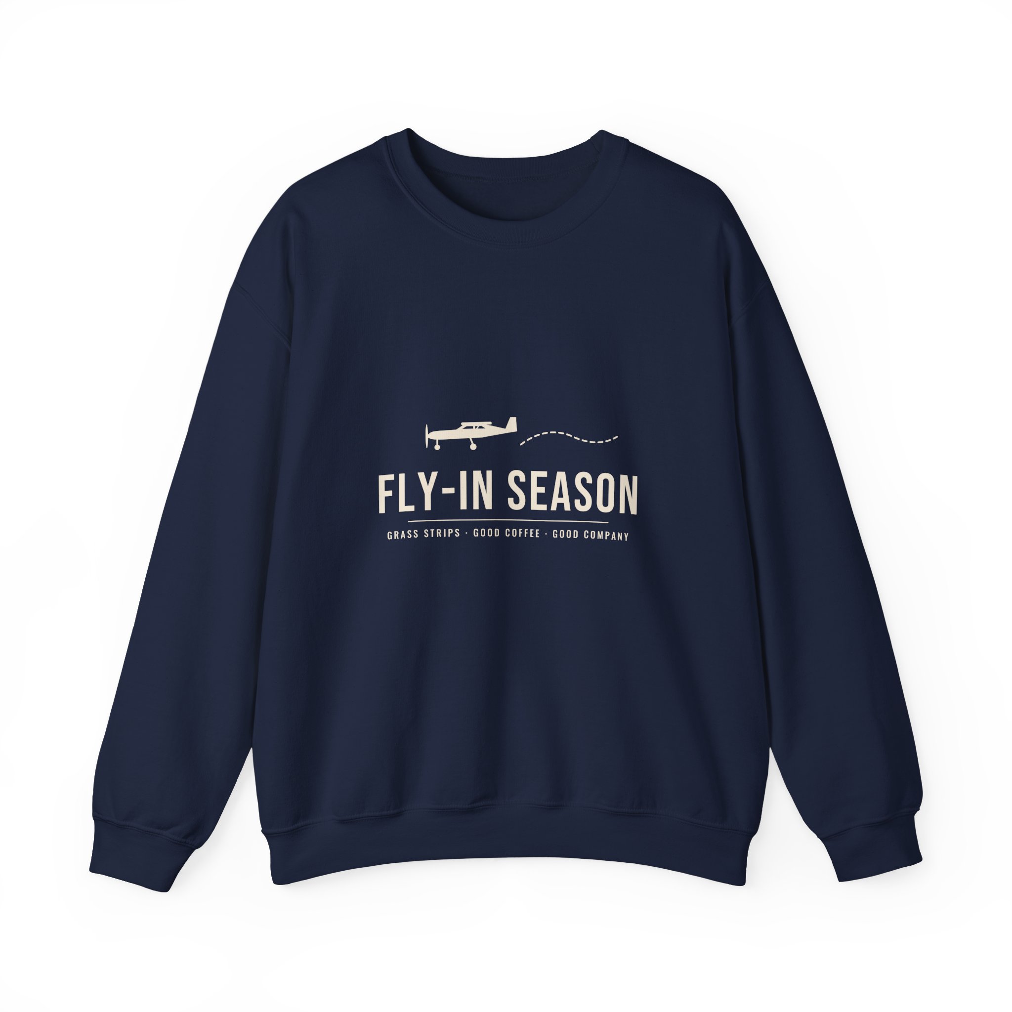 fly in season sweatshirt – light aircraft graphic, unisex crewneck