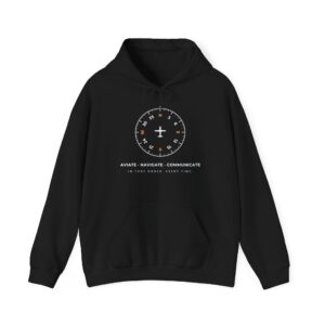 aviate navigate communicate hoodie – heading indicator design, unisex pullover
