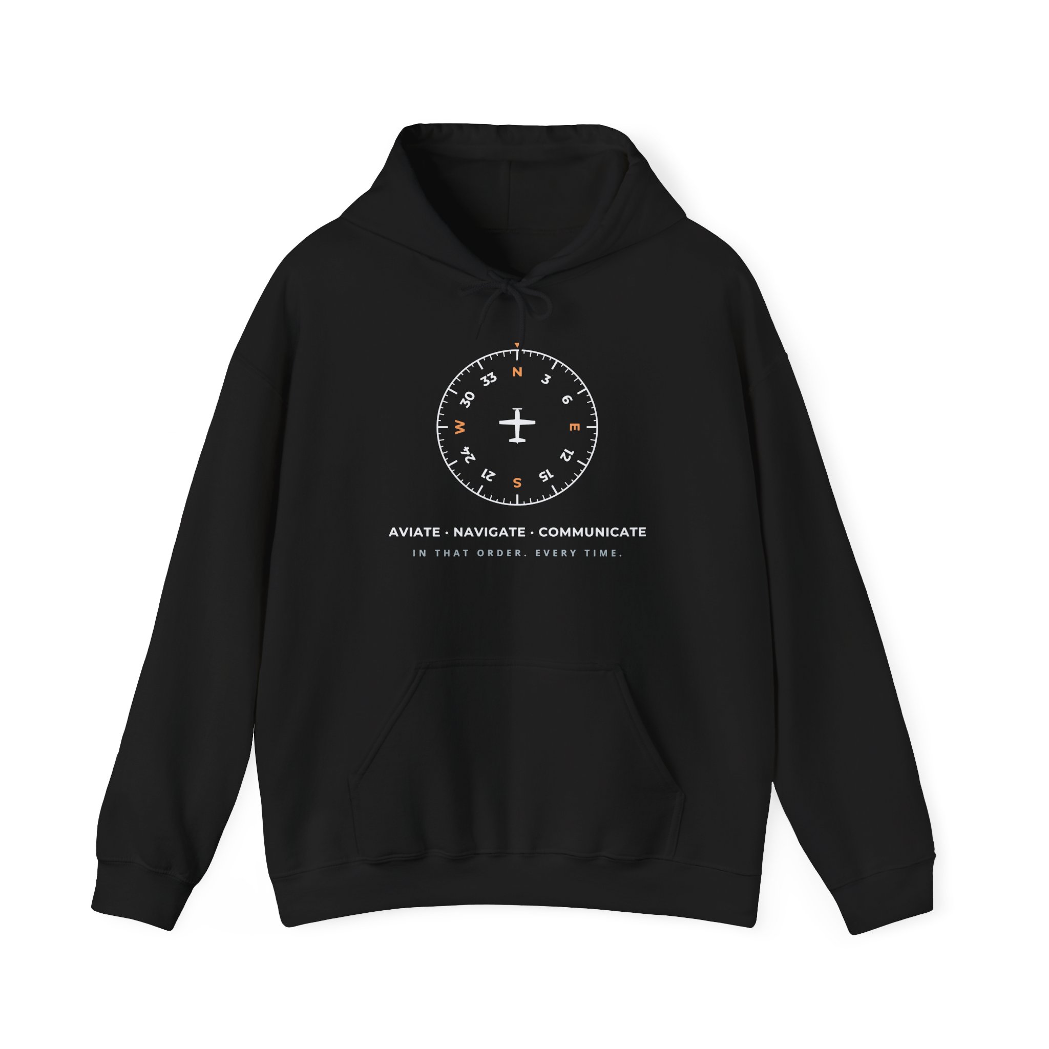 aviate navigate communicate hoodie – heading indicator design, unisex pullover