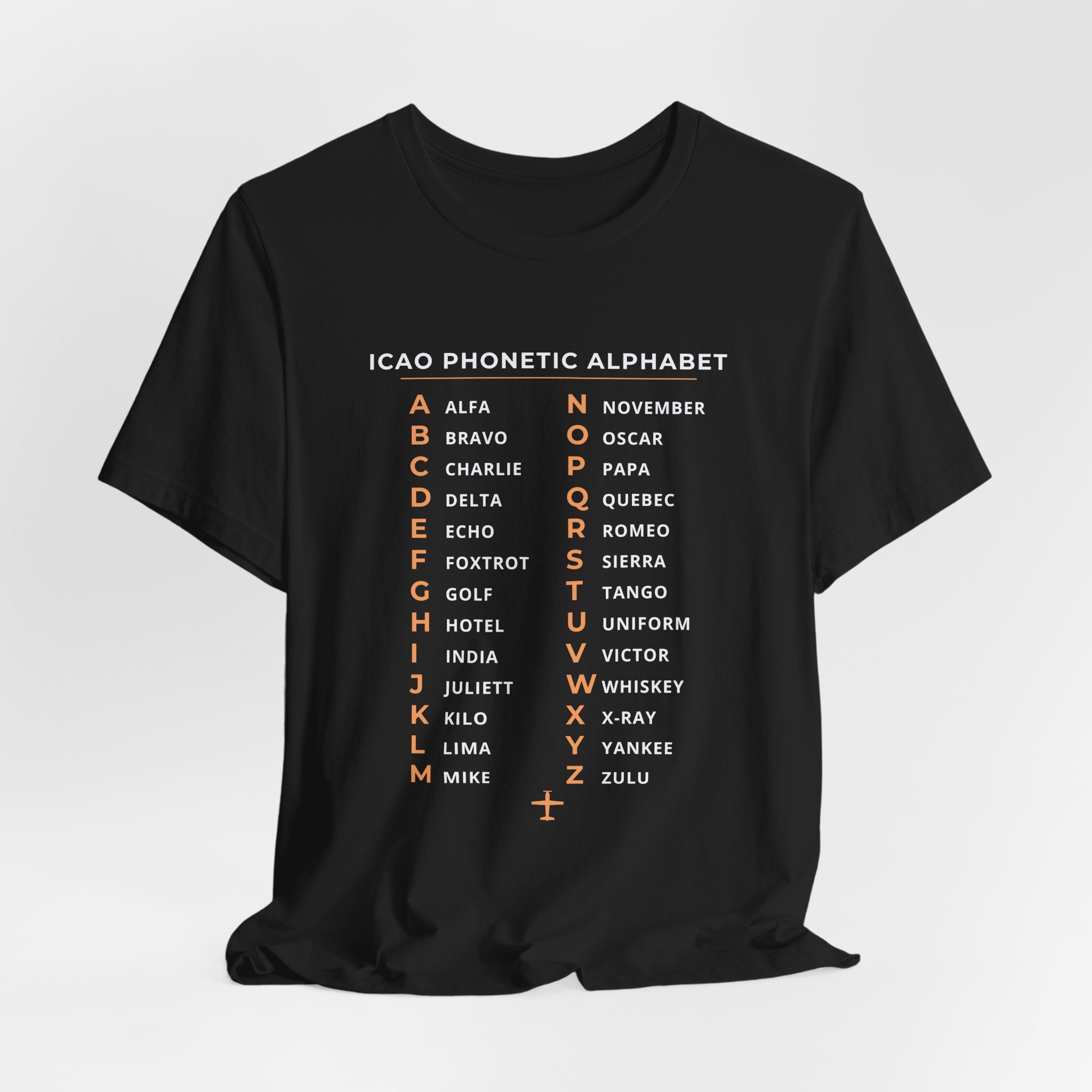 icao phonetic alphabet t shirt – alfa to zulu, unisex tee