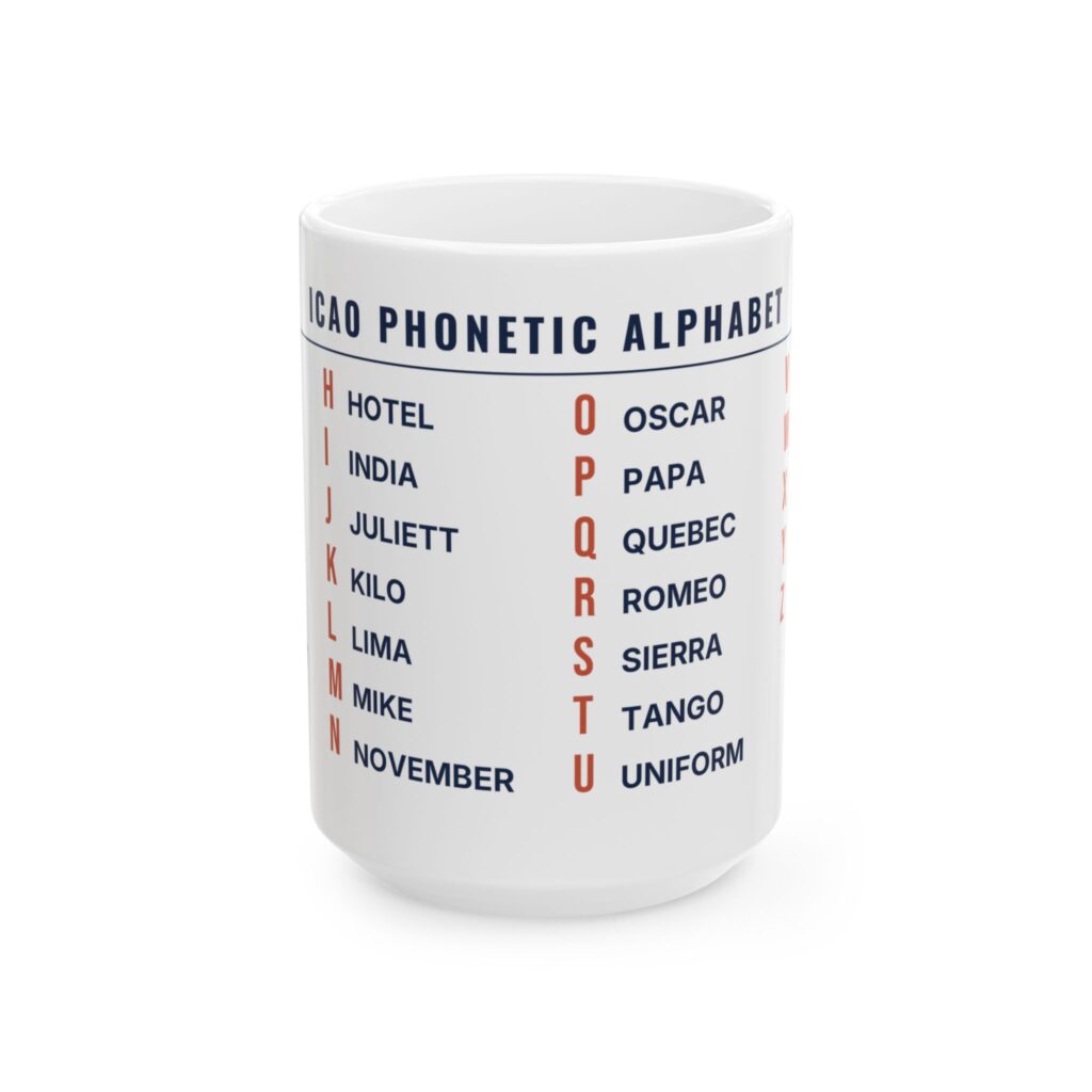icao phonetic alphabet mug – alfa to zulu, 11oz / 15oz