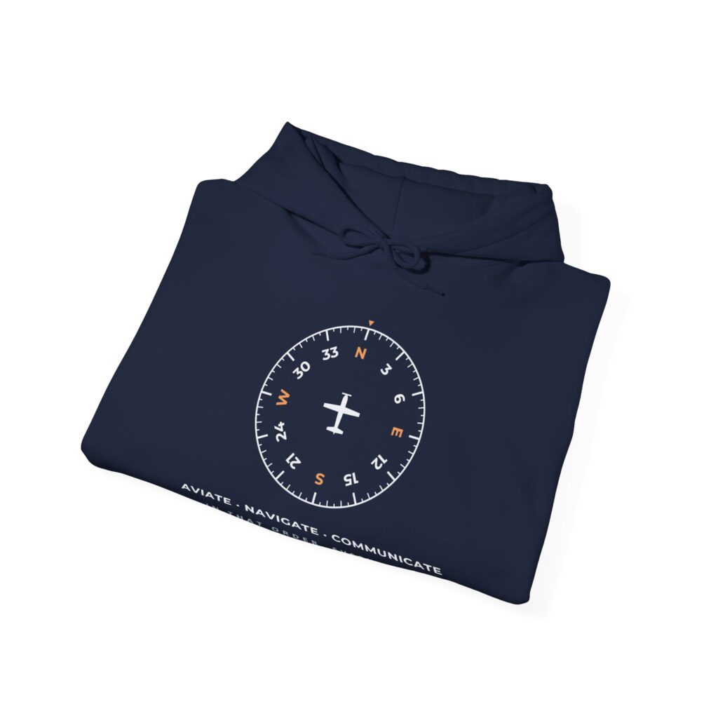aviate navigate communicate hoodie – heading indicator design, unisex pullover