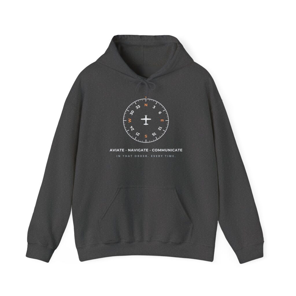 aviate navigate communicate hoodie – heading indicator design, unisex pullover