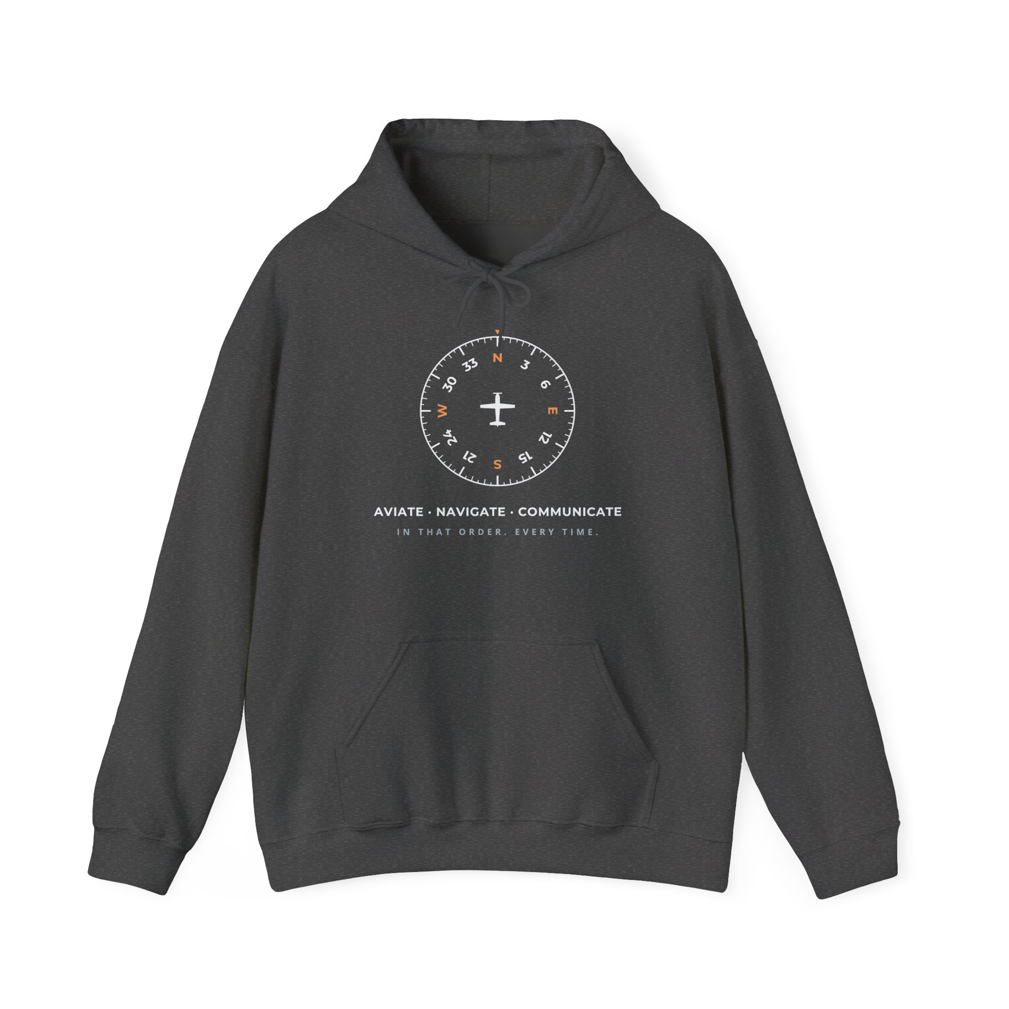 aviate navigate communicate hoodie – heading indicator design, unisex pullover