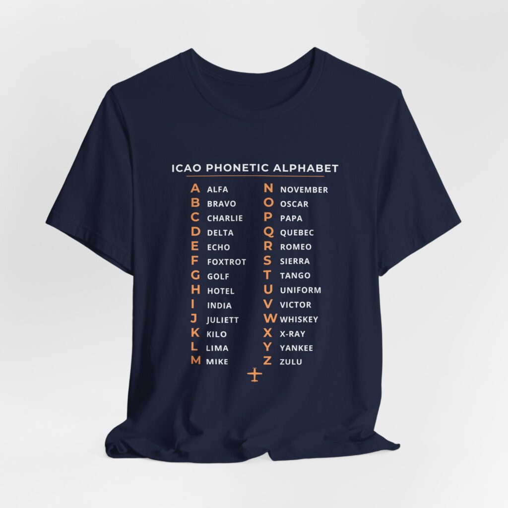 icao phonetic alphabet t shirt – alfa to zulu, unisex tee