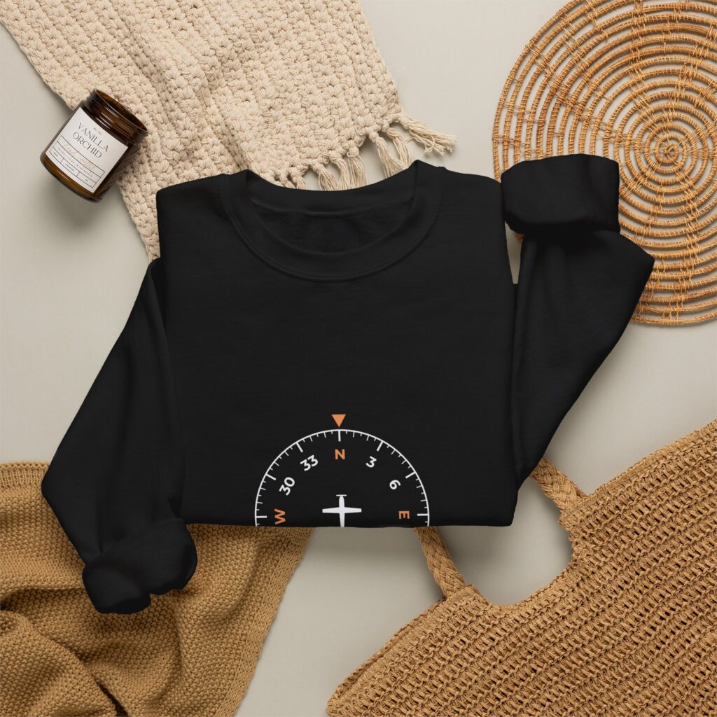 aviate navigate communicate sweatshirt – heading indicator design, unisex crewneck