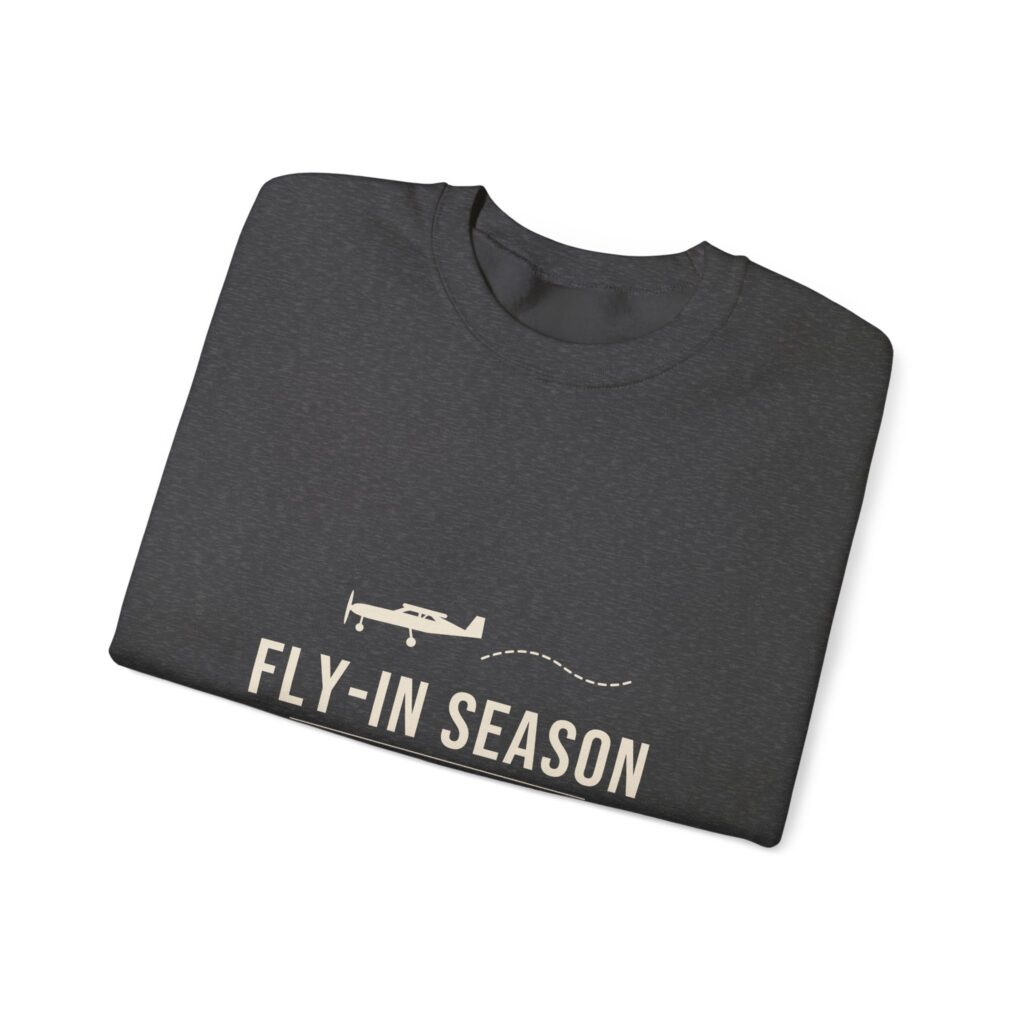 fly in season sweatshirt – light aircraft graphic, unisex crewneck