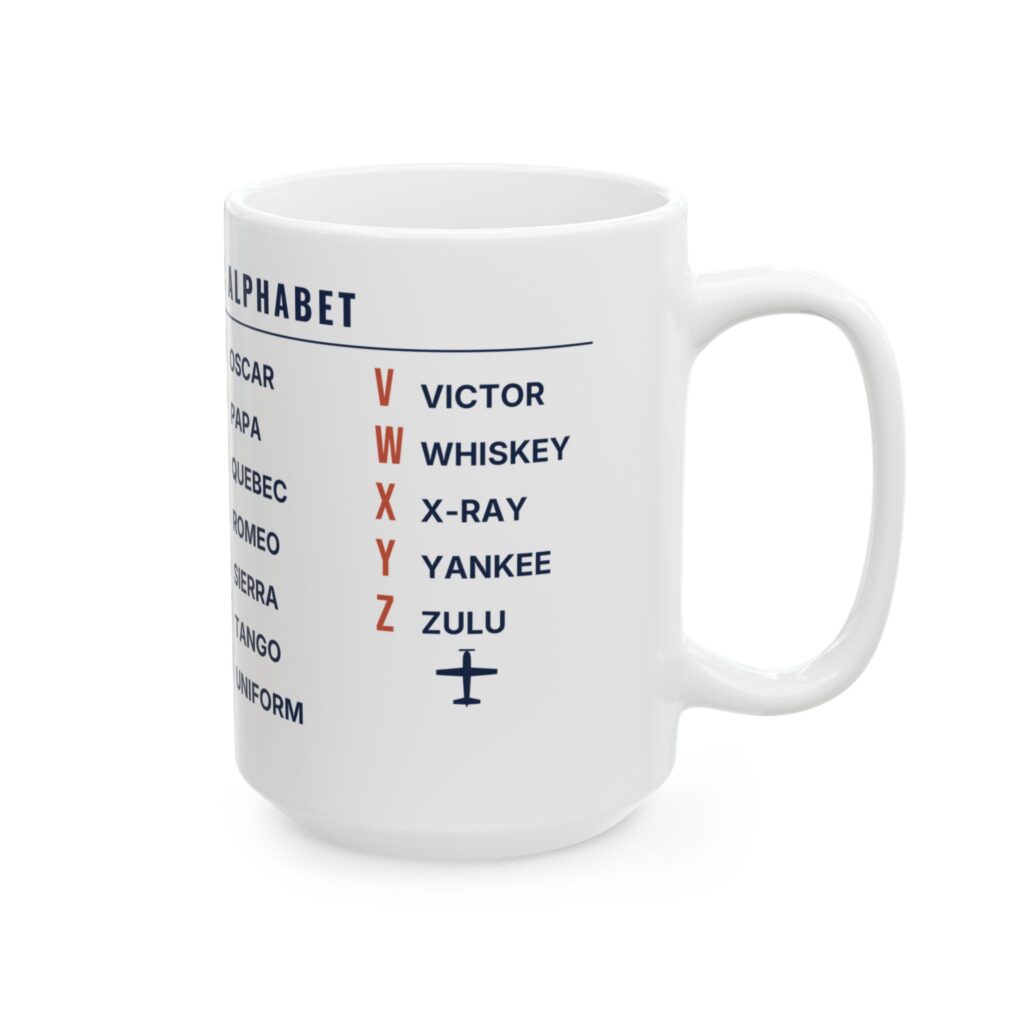 icao phonetic alphabet mug – alfa to zulu, 11oz / 15oz