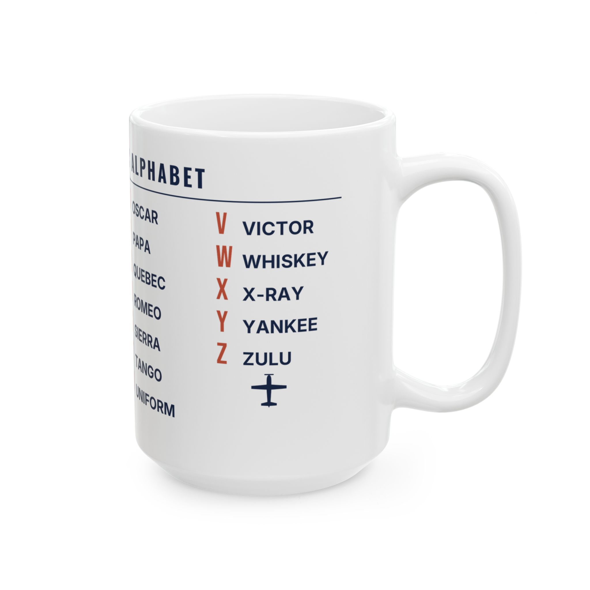 icao phonetic alphabet mug – alfa to zulu, 11oz / 15oz