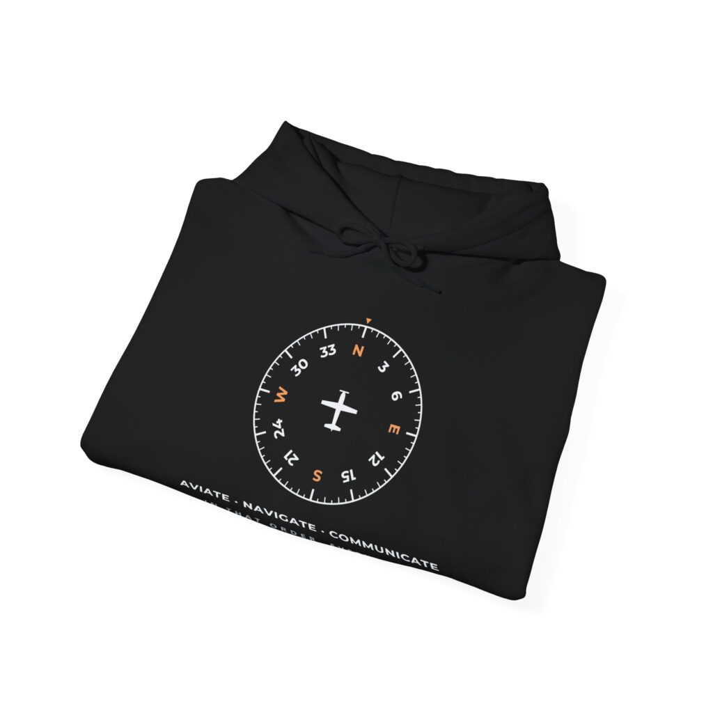 aviate navigate communicate hoodie – heading indicator design, unisex pullover