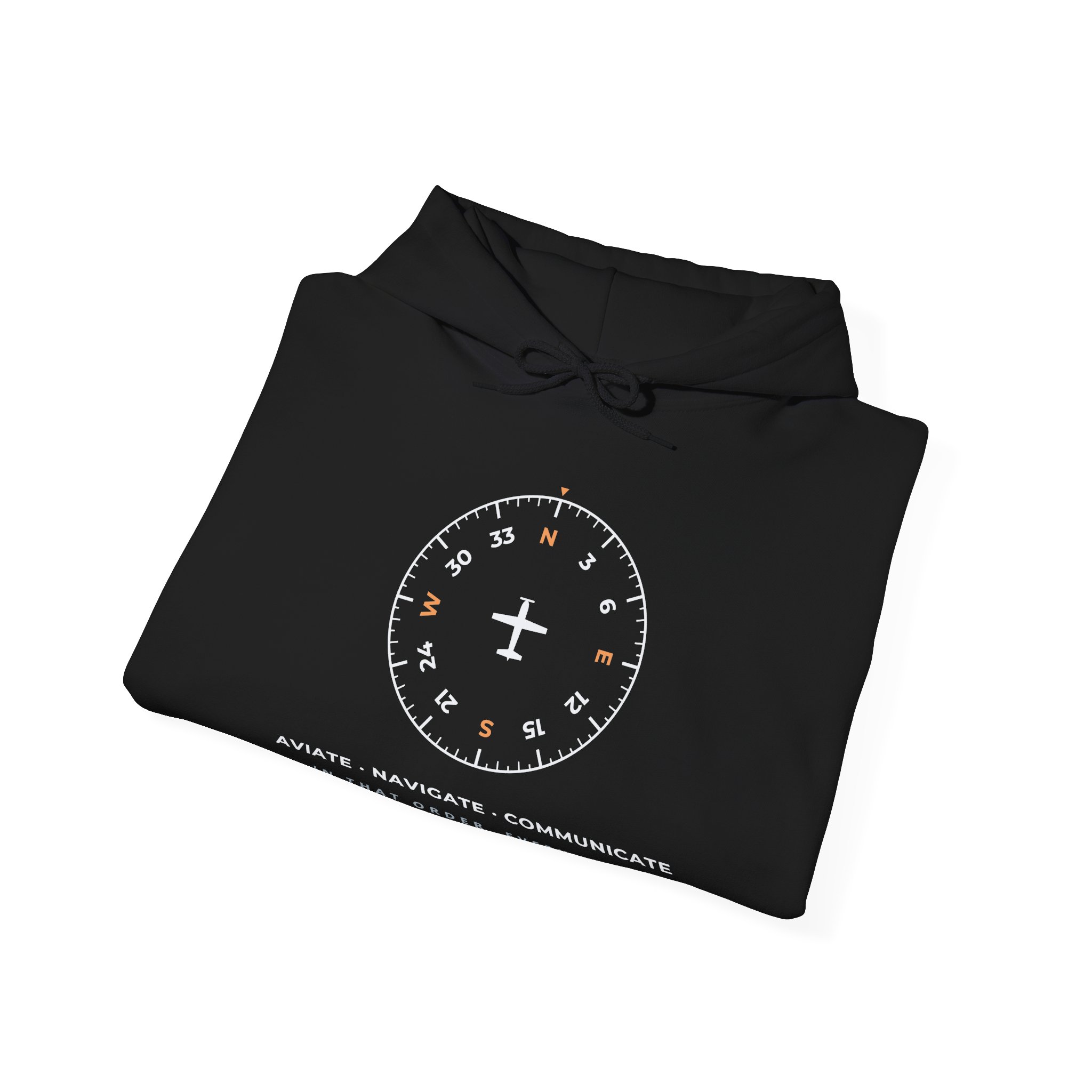 aviate navigate communicate hoodie – heading indicator design, unisex pullover