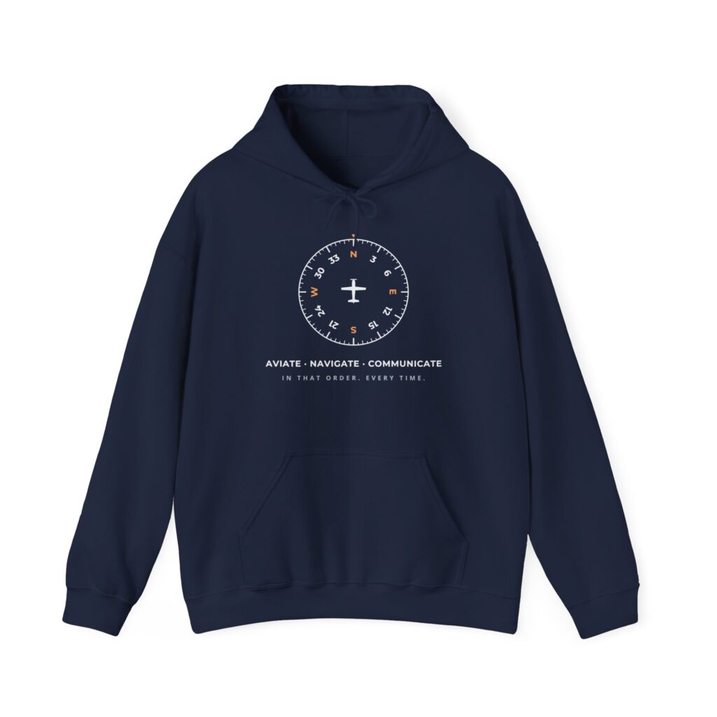 aviate navigate communicate hoodie – heading indicator design, unisex pullover