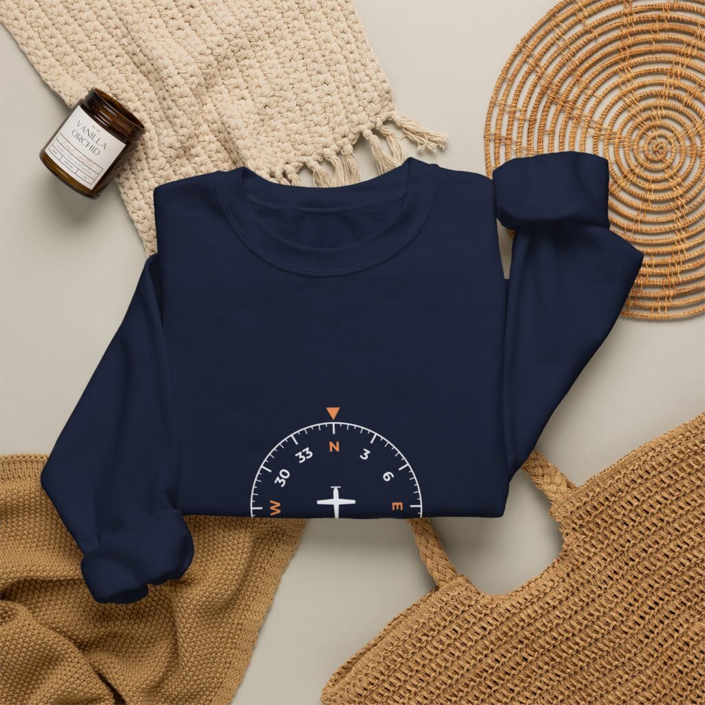 aviate navigate communicate sweatshirt – heading indicator design, unisex crewneck