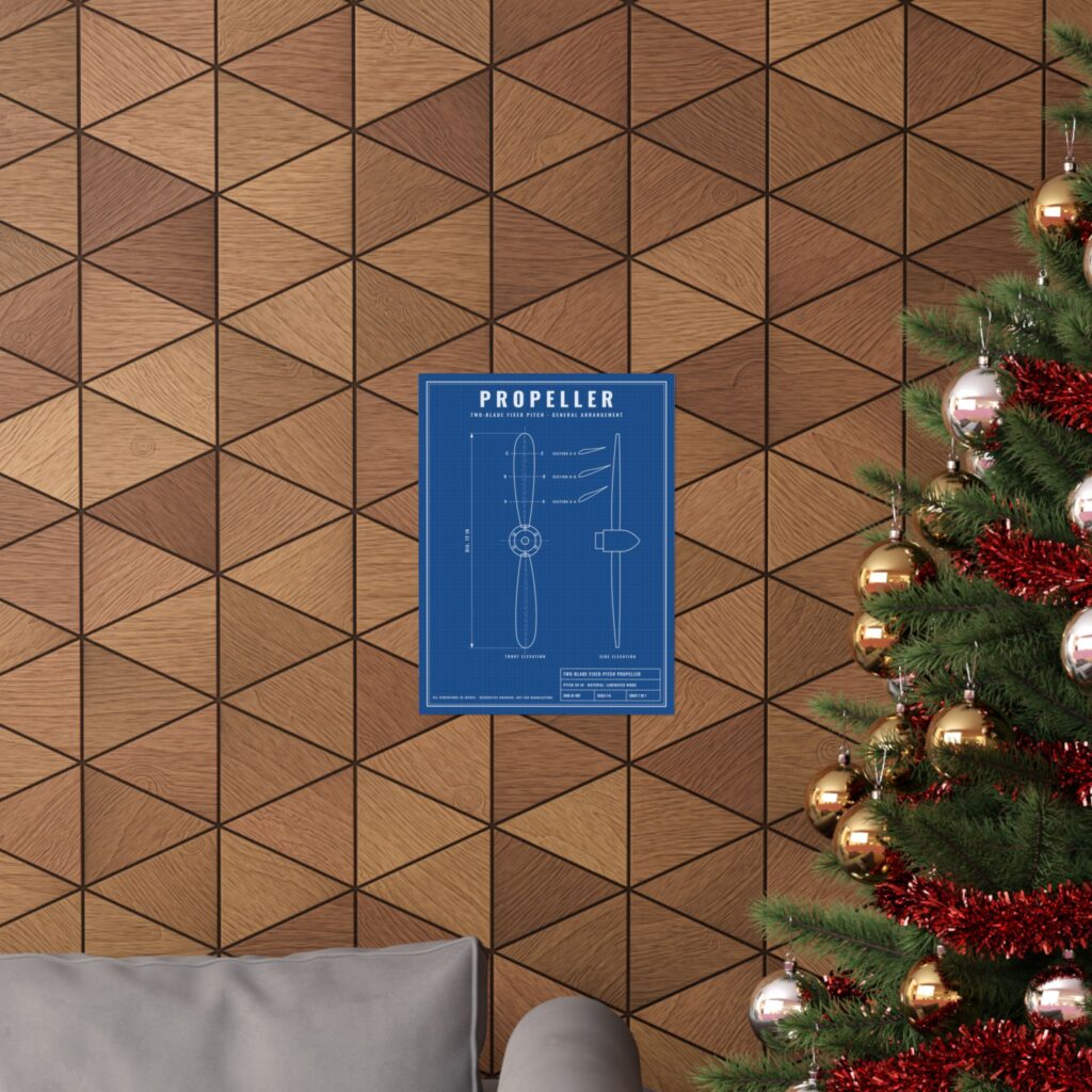 vintage propeller blueprint poster – matte aviation wall art