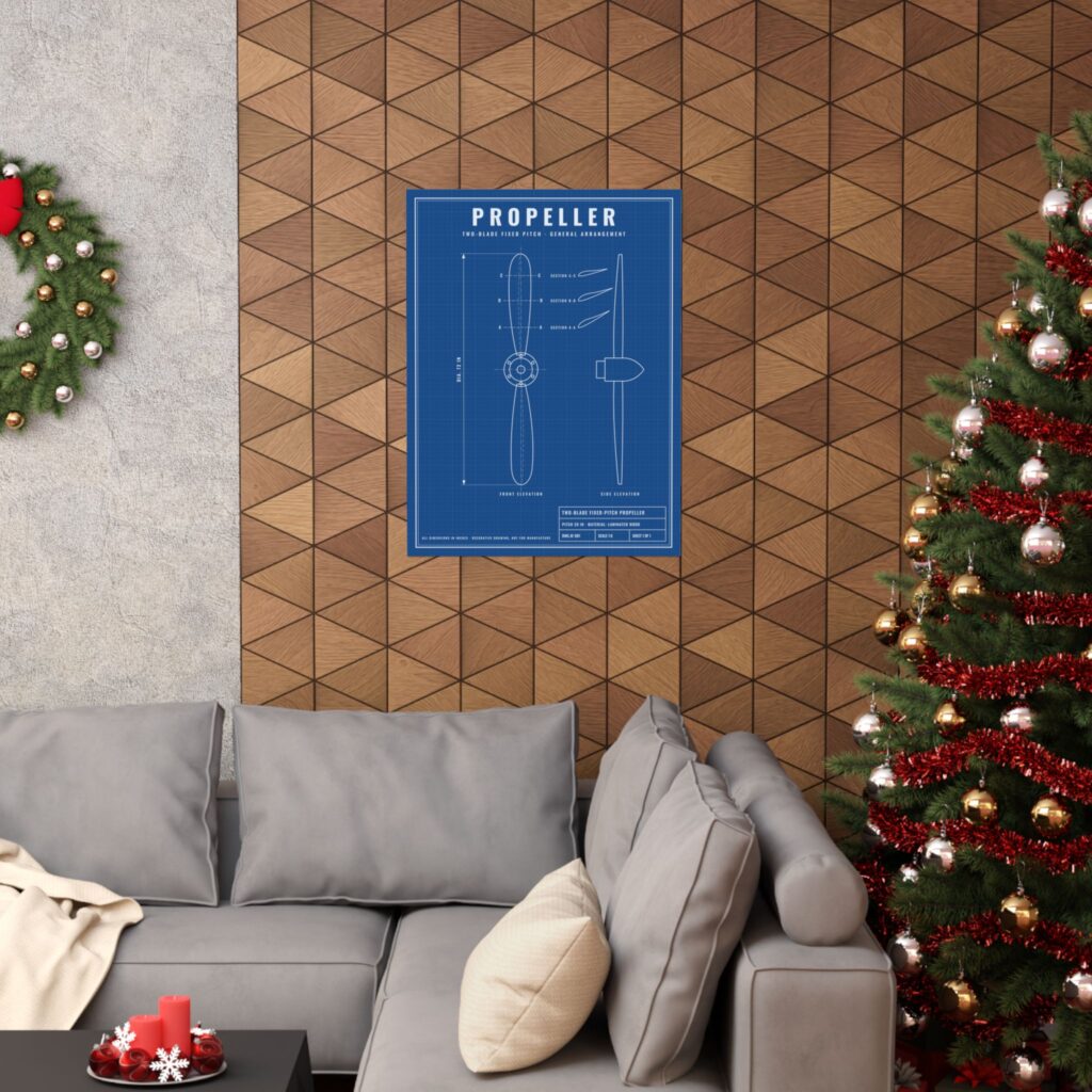 vintage propeller blueprint poster – matte aviation wall art