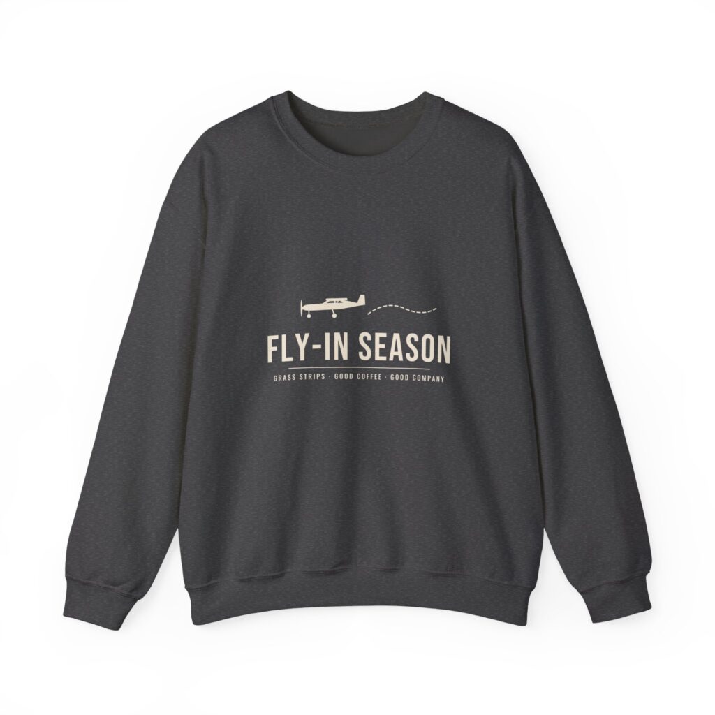 fly in season sweatshirt – light aircraft graphic, unisex crewneck