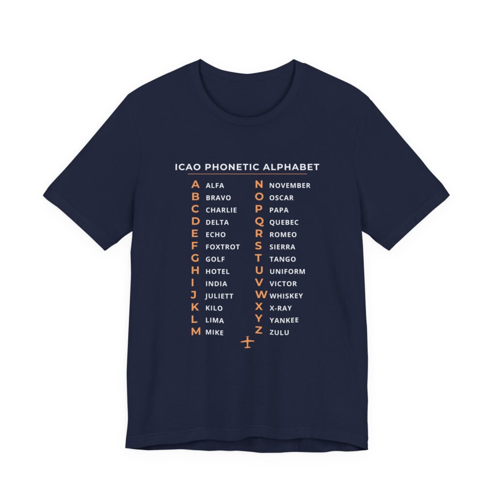 icao phonetic alphabet t shirt – alfa to zulu, unisex tee