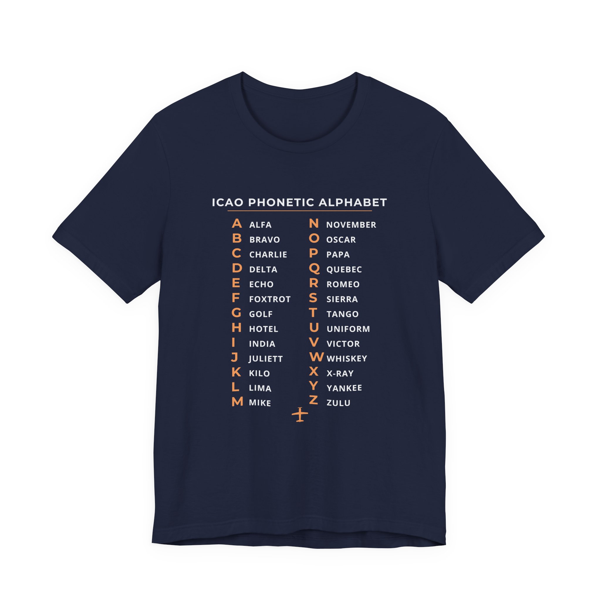 icao phonetic alphabet t shirt – alfa to zulu, unisex tee