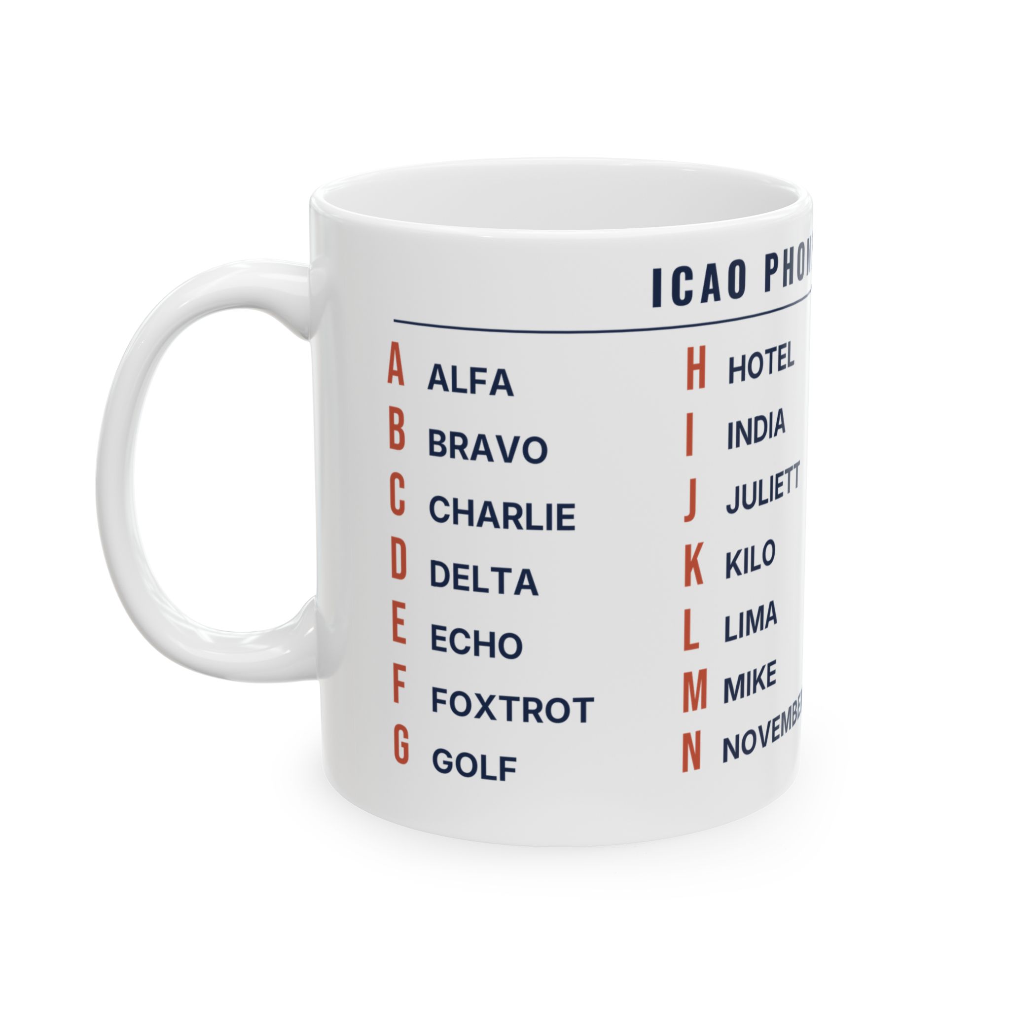 icao phonetic alphabet mug – alfa to zulu, 11oz / 15oz
