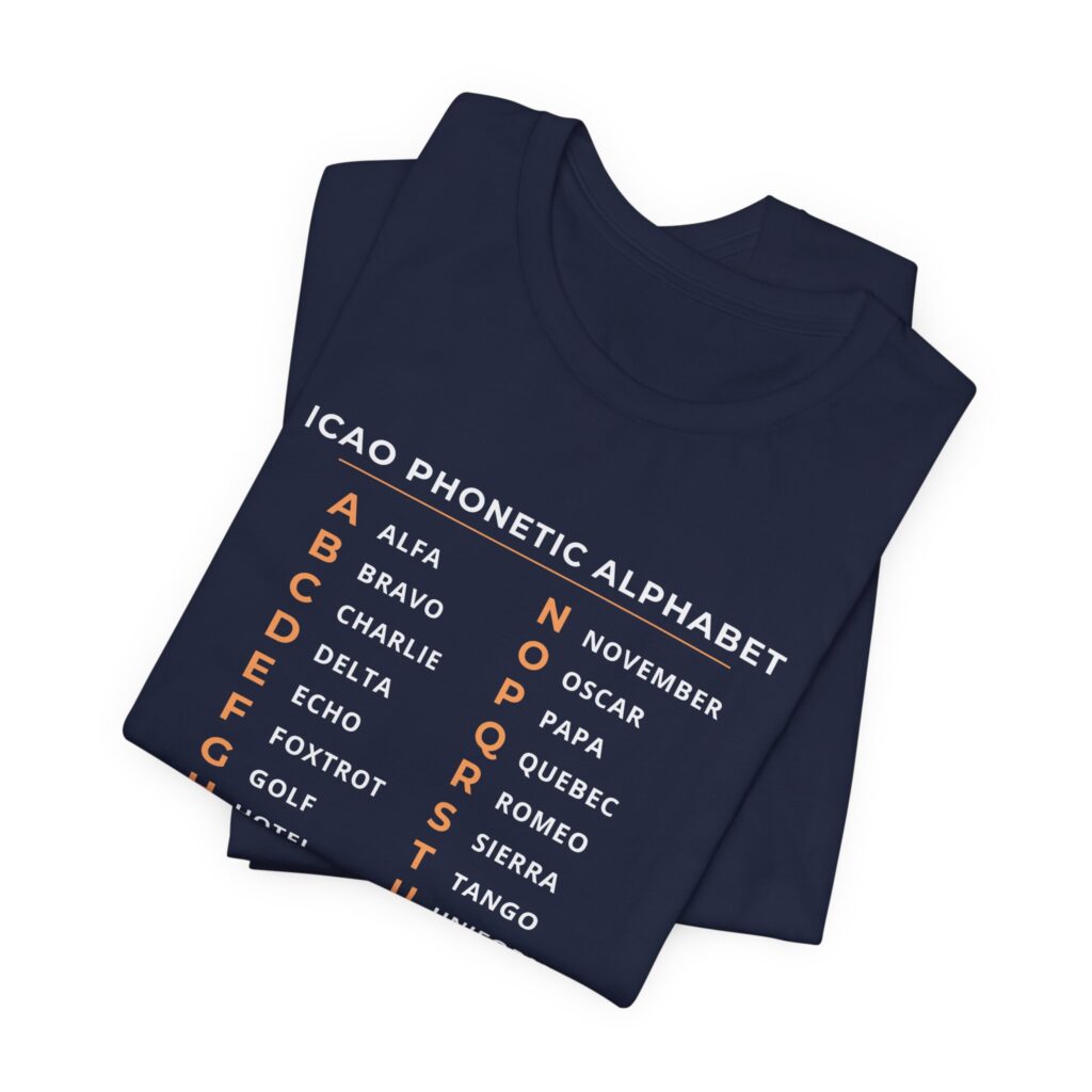 icao phonetic alphabet t shirt – alfa to zulu, unisex tee